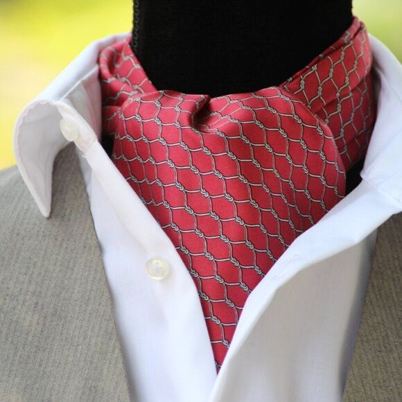 Men's Cravat Ascot 100%silk Gift Box A091 Red Ornament Print